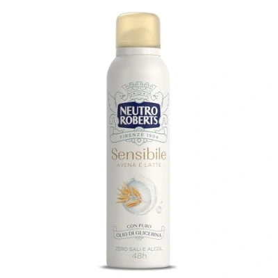 Abbildung von Neutro Roberts, Deo Spray für empfindliche Haut mit beruhigendem Hafer und Milch, kein Aluminiumsalze, Alkohol, reinem Glycerinöl, Haut, dermatologisch getestet, 150 ml, 48h