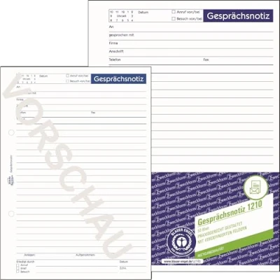 Abbildung von AVERY Zweckform 1210 Gesprächsnotiz (A5, Abreißblock, oben verleimt, 50 Blatt) weiß