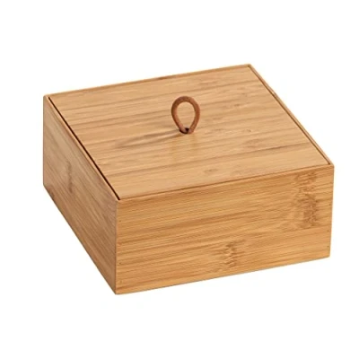 Abbildung von WENKO Bambus Box Terra mit Deckel M, Organizer Dose für Küche, Bad und den gesamten Haushalt Badartikel, Küchenutensilien oder Süßigkeiten, praktischer Schlaufe, 15 x 7 cm, Natur