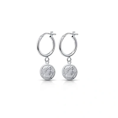 Abbildung von Amberta Damen Creolen Baumeln Ohrringe aus 925 Sterling Silber: Münze Charm