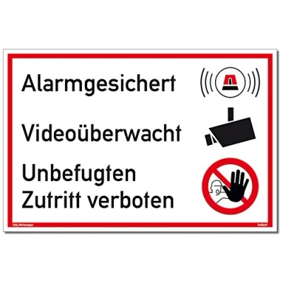 Abbildung von Schild Alarmgesichert Videoüberwacht Unbefugten Zutritt verboten stabiles Alu mit UV Schutz 30 x 20 cm weiß Alarmanlage Videoüberwachung Kameraüberwacht Dreifke®