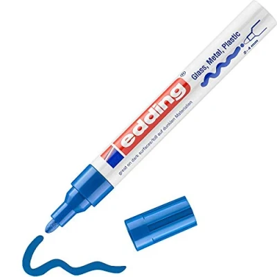 Abbildung von edding 750 Glanzlackmarker blau 1 Lackmarker Rundspitze 2 4 mm Lackstift für Glas, Stein, Holz, Kunststoff und Papier wasserfest, stark deckend