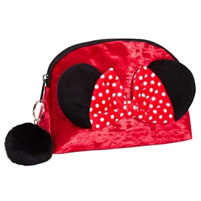 Abbildung von Minnie Mouse Make up Tasche für Damen und Mädchen, Disney Federmäppchen, doppelseitig, roter Samt, Kosmetiktasche, Reisezubehör, Geschenk, rot / schwarz, Einheitsgröße, Kosmetiktasche