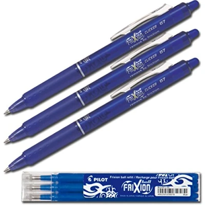 Abbildung von Pilot Tintenroller Frixion Ball Clicker, radierbar 0,7mm (3 Stifte + Minen, Blau)
