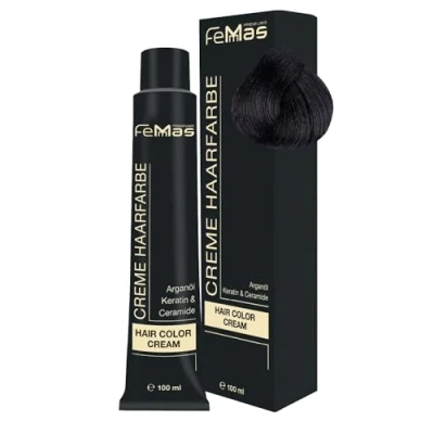 Abbildung von FemMas Haarfarbe Dunkelbraun Intensiv 3.0 I Professionelle Creme mit Arganöl, Keratin &amp; Ceramiden Als dauerhafte Haarfärbung oder Tönung für strahlende, haltbare Farbergebnisse 100 ml