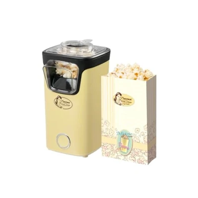 Abbildung von Bestron Popcornmaker, Turbo Popcorn in unter 2 Minuten, Popcornmaschine mit Heißlufttechnologie, inkl. 10x Popcorntüten &amp; integrierten Messbecher, Sweet Dreams Kollektion, Farbe: Gelb