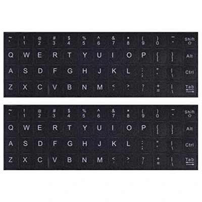 Abbildung von 2 x englische Tastatur Aufkleber, universelle Buchstaben Ersatzaufkleber, weiße Schrift auf schwarzem Hintergrund, für Computer, Laptop, Notebook, Desktop, matte Alphabet Aufkleber