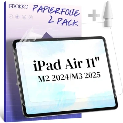 Abbildung von IPROKKO [2 Stück Papier Schutzfolie für iPad Air 11 Zoll M2 2024 (iPad 6), Like Paper Folie Matte Papierfolie Displayschutz Film Blendfreiem Screen Protector zum Zeichnen, Schreibe, Notizen
