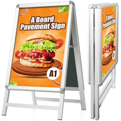 Abbildung von WIIGO Kundenstopper A1 Doppelseitiger wetterfester Plakatständer, A Rahmen Ständer Outdoor, Aufsteller für Werbung &amp; Messen (A1, Silber)