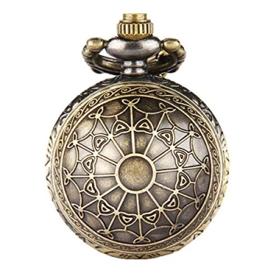 Abbildung von JewelryWe Vintage Steampunk Spinnennetz Taschenuhr Analog Quarz Kettenuhr Uhr Halskette Kette Bronze Vatertagsgeschenk