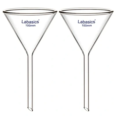 Abbildung von Labasics Borosilikatglas Trichter, 2er Pack Schwere Glaswand Trichter Glass Funnel Kurzer Stiel 100 mm Durchmesser, Stiellänge