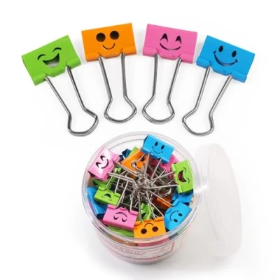 Abbildung von Coideal Foldback Klammern Smiley Bunte, 48 Stück Metallklammern Bunt Dokumentenklammer Lächeln Vielzweckklammern Groß für Büro Dokument (25 mm)