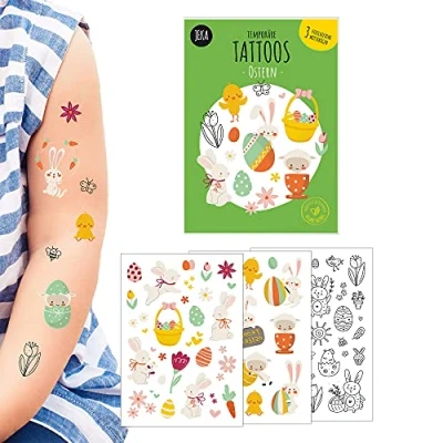 Abbildung von Kindertattoo Ostern, 3 Bögen Kindertattoos Ostertattoos, Ostergeschenk für Kinder, Kinder Tattoo Kleinigkeit Aufkleber Mal Mich Bunt