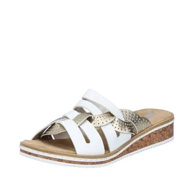 Abbildung von Rieker Pantolette, Sommerschuh, Schlappen, Hausschuh, Keilabsatz, mit kleinem Gummizug