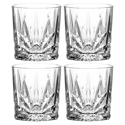 Abbildung von Leonardo Capri Trink Gläser, 4er Set, spülmaschinenfeste Saft Gläser mit Relief, Facetten Schliff Wasser Glas, Becher aus 220 ml, 022773