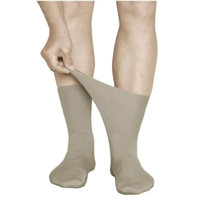 Abbildung von vitsocks Herren Diabetikersocken extra weit ohne Gummi Bund (3x PACK) geschwollene Füße, Baumwolle, 41 43 46 47 50, Beige, 44