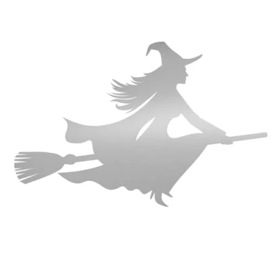 Abbildung von Aufkleber Hexe auf Besen I 15 cm Silber für Auto, LKW, Motorrad, Roller, Fahrzeuge, Laptops, Notebooks, Sticker, Hexenaufkleber kfz_521