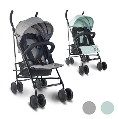 Abbildung von Mobiclinic®, Kinderwagen, Buggy, Elefant, Verstellbare Rückenlehne, Doppeltes Sicherheitssystem, Abnehmbare Räder, Verstellbarer 5 Punkt Gurt, Leichter Grau und schwarz