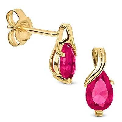 Abbildung von Miore Schmuck Damen Ohrstecker mit Edelstein Geburtsstein Rubin in Rot Ohrringe aus Gelbgold 14 Karat / 585 Gold