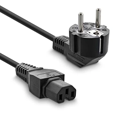 Abbildung von InLine Netzkabel Schukostecker gewinkelt auf Warmgeraetestecker C15 schwarz 1m