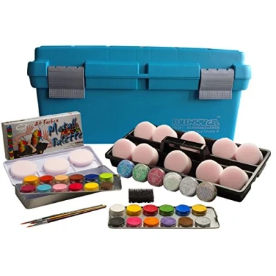 Abbildung von Eulenspiegel 299548 Schmink Koffer Einsteiger, 24 Profi Aqua Farben, 6 x Glitzer, 10 Schwämme, 1 Bart Stoppel Schwamm, 3 Pinsel