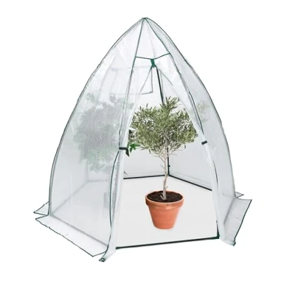 Abbildung von Relaxdays Überwinterungszelt, Foliengewächshaus, HBT: 185x180x160 cm, Winterschutz Pflanzen, Tür &amp; Fenster, transparent