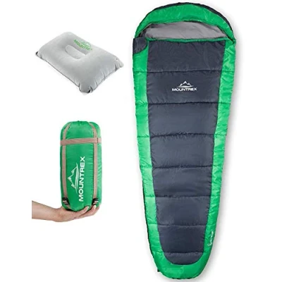Abbildung von MOUNTREX® Schlafsack Ultraleicht &amp; Kompakt (850g) Outdoor Sommerschlafsack Mumienschlafsack (205x75cm) Kleines Packmaß und Leicht für Jugendliche Erwachsene + Bonus Reisekissen