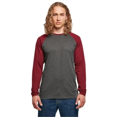 Abbildung von Build Your Brand Herren BB023 Contrast Raglan Longsleeve T Shirt, Charcoal/Cherry, L