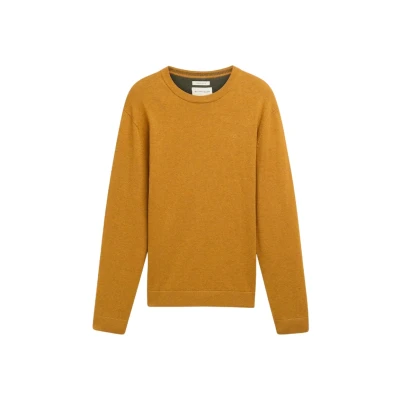 Abbildung von TOM TAILOR Herren Basic Crewneck Pullover aus Baumwolle, 36292 Mustard Melange, XXXL