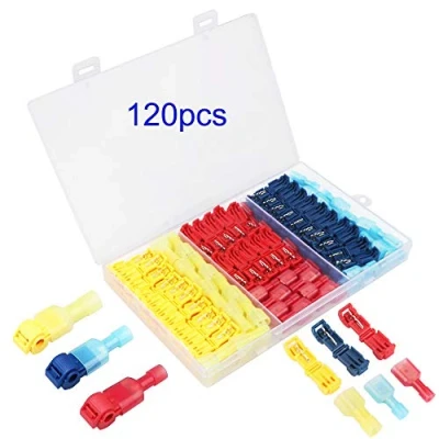 Abbildung von GTIWUNG 120Pcs (60 Pairs) T Abzweigverbinder Schnellverbinder Kit, Tap Elektrische Steckverbinder Sortiment Schnelltrennklemmen, + Vollisolierter Flachstecker(Rot, Blau, Gelb)