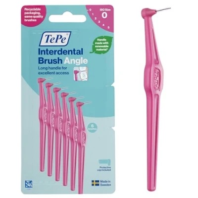 Abbildung von TePe Angle Interdentalbürste, Pink, 0,4mm/ISO 0, 6 Stk., Plaque Entfernung, effiziente Reinigung der Zahnzwischenräume, für kleine Zahnlücken, sorgt die Erhaltung von kräftigem Zahnfleisch