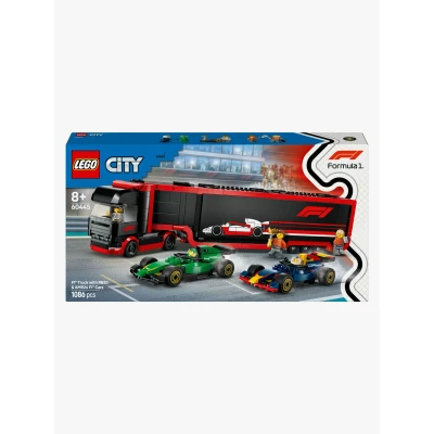 Abbildung von LEGO City 60445 F1 Transporter mit RB20 &amp; AMR24 Rennautos