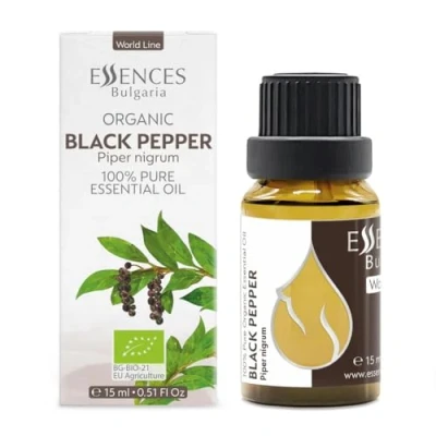 Abbildung von Essences Bulgaria Ätherisches Bio Öl aus Schwarzem Pfeffer 15 ml Piper Nigrum 100% Rein Natürlich Unverdünnt Therapeutische Qualität Aromatherapie Luftbefeuchter Entspannende Gelenkmassage