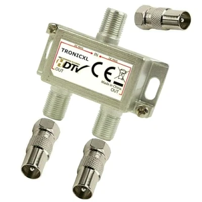 Abbildung von TronicXL 2 fach BK Verteiler TV Kabel Adapter Antennenverteiler Kabelfernsehen DVBC zb für Unitymedia Vodafone Netcologne Netaachen Netkassel Telecolumbus Primacom Ewe Splitter Unicable