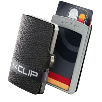 Abbildung von I CLIP Original Mini Wallet mit Geldklammer Slim Leder Geldbörse Premium Portemonnaie Kartenetui Pure Schwarz