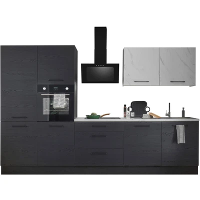 Abbildung von NEW YORK Moderne Küchenzeile ohne Elektrogeräte in Graphit Schwarz, Marmor Optik FSC zertifiziert Geräumige Einbauküche mit viel Stauraum 320 x 210 60 cm (B/H/T)