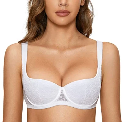 Abbildung von DOBREVA Damen Push Up BH Dirndl Bügel Balconette Spitzen Sexy Leicht Gepolstert Große Größen Weiss 80B