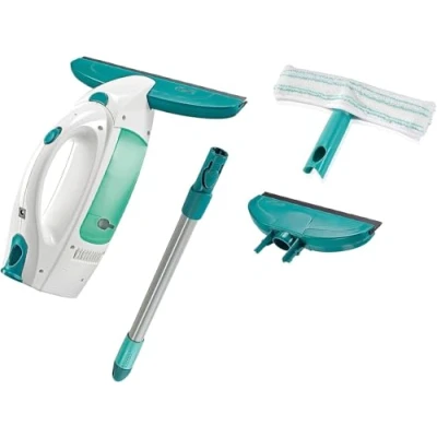 Abbildung von Leifheit Fenstersauger Set Dry &amp; Clean mit Stiel Einwascher und zweiter Düse für 360 streifenfreie Reinigung, verwendbar bis zu 38 min, Fensterreiniger Stand by Automatik Click System