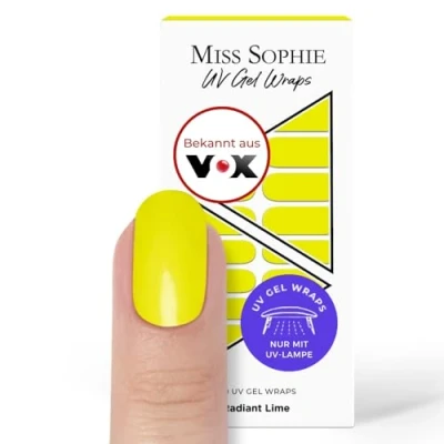 Abbildung von Original Miss Sophie UV Gel Nagelfolien Neon Radiant Lime I 24 ultra dünne Nagellack Streifen in Gelb Für Finger &amp; Fußnägel Hält auf Natur sowie lackierten, Acryl , Shellac Nägeln