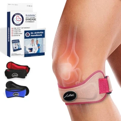 Abbildung von Dr. Arthritis Von Ärzten Entworfen, Patellasehnenbandage, Stützende Kniebandagen, Verstellbare Bandage Damen/Herren, Kniestütze für Meniskus, Patellasehnenentzündung, Läuferknie, Einzelpack, Pink