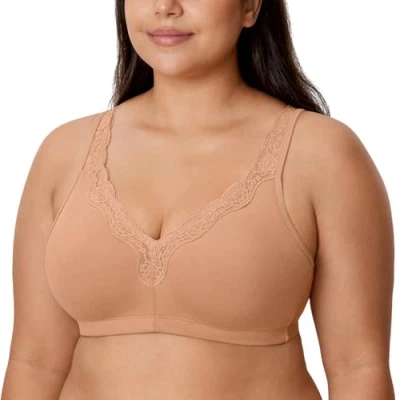 Abbildung von DELIMIRA Damen Cotton BH Ohne Bügel Baumwolle Große Größen Vollschalen Polster Kaum Buff 80D