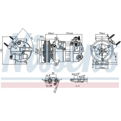 Abbildung von NISSENS 890594 Kompressor PXC14 12 PAG 46 YF R 134a VOLVO: V40 Hatchback