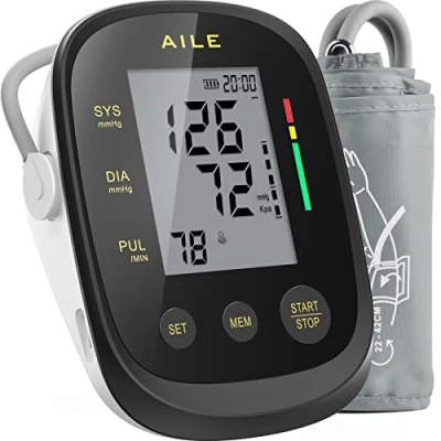 Abbildung von AILE Blutdruck Messgerät für den Heimgebrauch,Oberarm blood pressure monitor,vollautomatisches Blutdruckmessgerät große Manschette(22 42cm)2*99 Speicher,Einfach zu bedienen