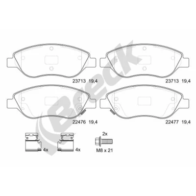 Abbildung von BRECK 22476 00 701 Bremsbelagsatz mit akustischer Verschleißwarnung Bremssattelschrauben Zubehör FIAT: Tipo Estate, Hatchback