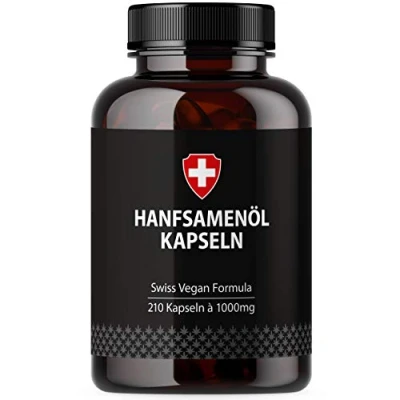 Abbildung von Hanföl in Softgel Kapseln Hochdosiert mit 1000mg pro Kapsel Von Active Swiss Kaltgepresst für 210 Tage / 7 Monate