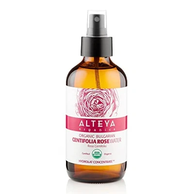 Abbildung von Alteya Bio Zentifolien Rosenwasser Spray 240ml Glasflasche 100% USDA Organic zertifiziertes Authentisches Reines Natürliches Rosenblütenwasser, wasserdampfdestilliert