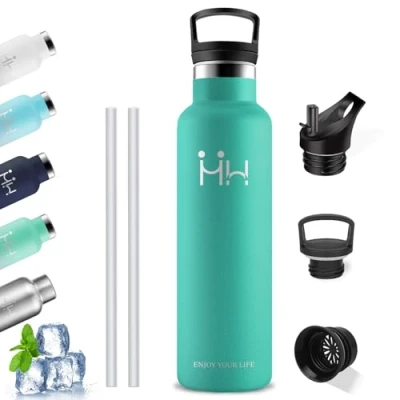 Abbildung von Grsta Thermosflasche 1l Trinkflasche Edelstahl, mit Strohhalm, BPA Frei, Isolierflasche Doppelwandig, Wasserflasche, Kann Dir Tragen, thermoskanne für Wandern, Camping, Yoga