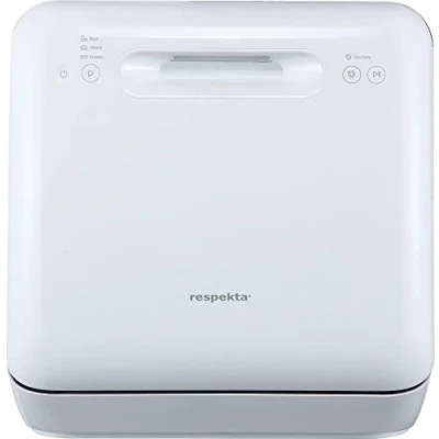 Abbildung von Respekta Mini Einbau Geschirrspüler 42 cm/kleiner Tischgeschirrspüler mit Wasseranschluss/klappbarer Besteckkorb &amp; Tellerhalter / 3 Programme/Extra Trocken Funktion GSPU42 in weiß
