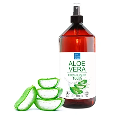 Abbildung von bleu &amp; marine Bretania 100% Natürliche Aloe Vera Flüssigkeit im Spray Haut Haarpflege Feuchtigkeitsspendend Selbstgemachte Kosmetikbasis Ideal für Alle Hauttypen 1000 ml