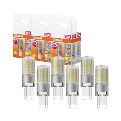 Abbildung von Osram LED PIN Lampe aus klarfarbenem Kunststoff, mit 4.4 W für 600 lm, warmweißes Licht 2700 K, multicolor, Retrofit Stecksockel G9, CRI 80, EEK D, dimmbar, 6 Pack